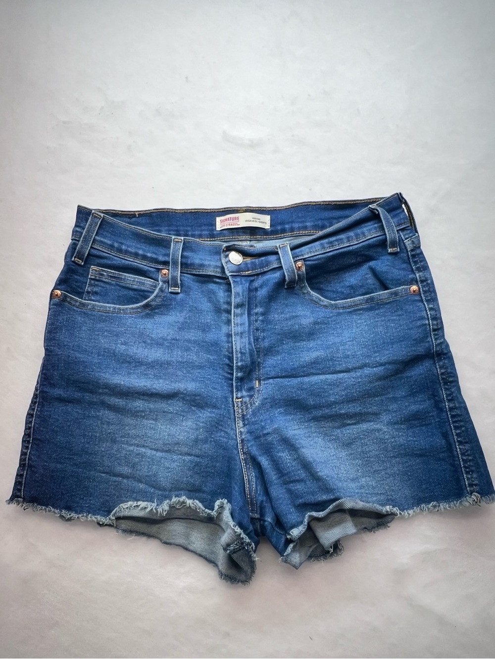 Signature by Levi Strauss Heritage High Rise Denim Shorts, Frayed Hem, 12, EUC